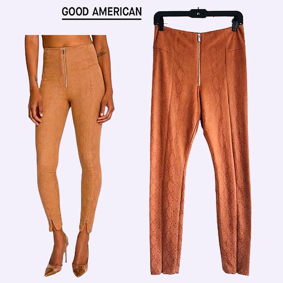 GOOD AMERICAN NEW Glam Rock THE BOSS Snake Faux Suede Zip Skinny L